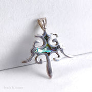Handmade Sterling Silver Filigree Pendant Inlaid with Abalone Shell 40x35mm (1pc)